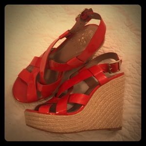 Vince Camuto Orange patent strappy wedges